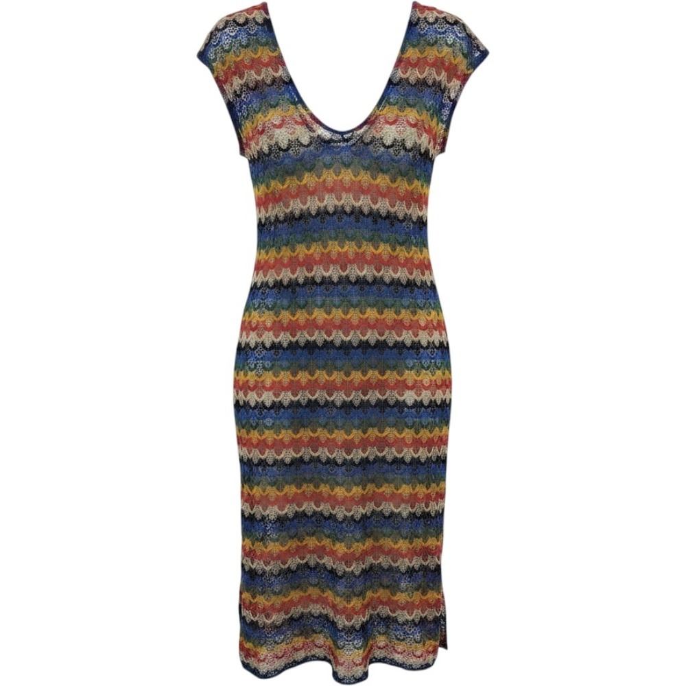 Trina‎ Turk Coverup Large Rainbow Chevron Crochet Knit Boho Eclectic NWT